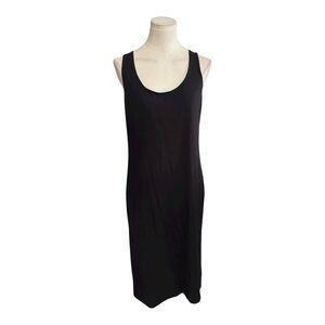 Peruvian Connection Black Midi Dress Pima Cotton Stretchy Size M Neutral Classic